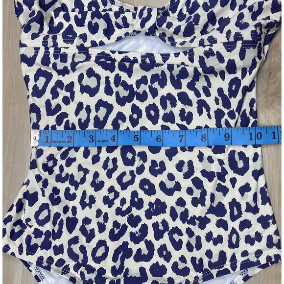 Splendid Girls sz 12 One Piece Swimsuit Navy Blue Leopard Beige Cream 52537 - Picture 9 of 14